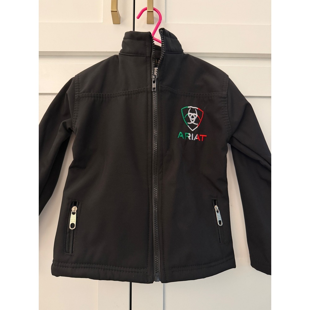 Ariat Kids Black Softshell Jacket Mexico Flag Logo Full Zip Toddler Size 2